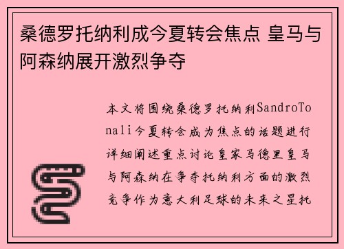 桑德罗托纳利成今夏转会焦点 皇马与阿森纳展开激烈争夺 桑德罗托纳利成今夏转会焦点 皇马与阿森纳展开激烈争夺